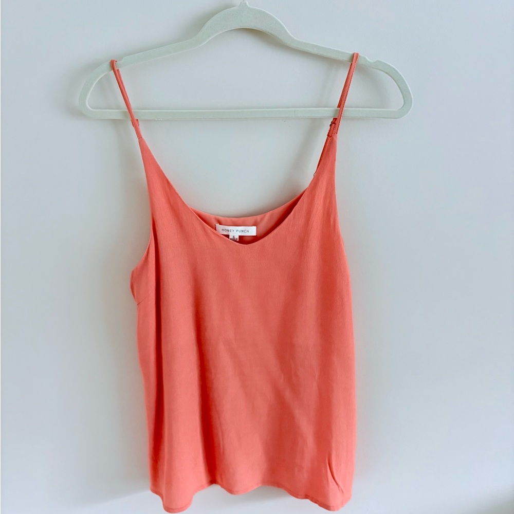Honey Punch Orange/ coral Sleeveless thin strap blouse .Dress it up or down!